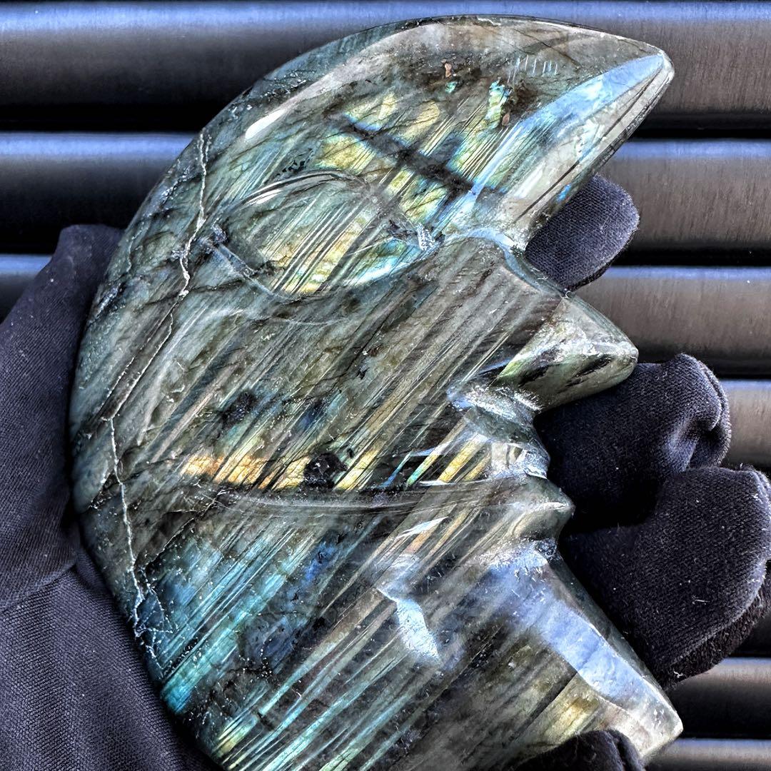 爆アレ☆ラブラドライト☪︎ムーンフェイス 月 鉱物 置物 原石 天然石A1169