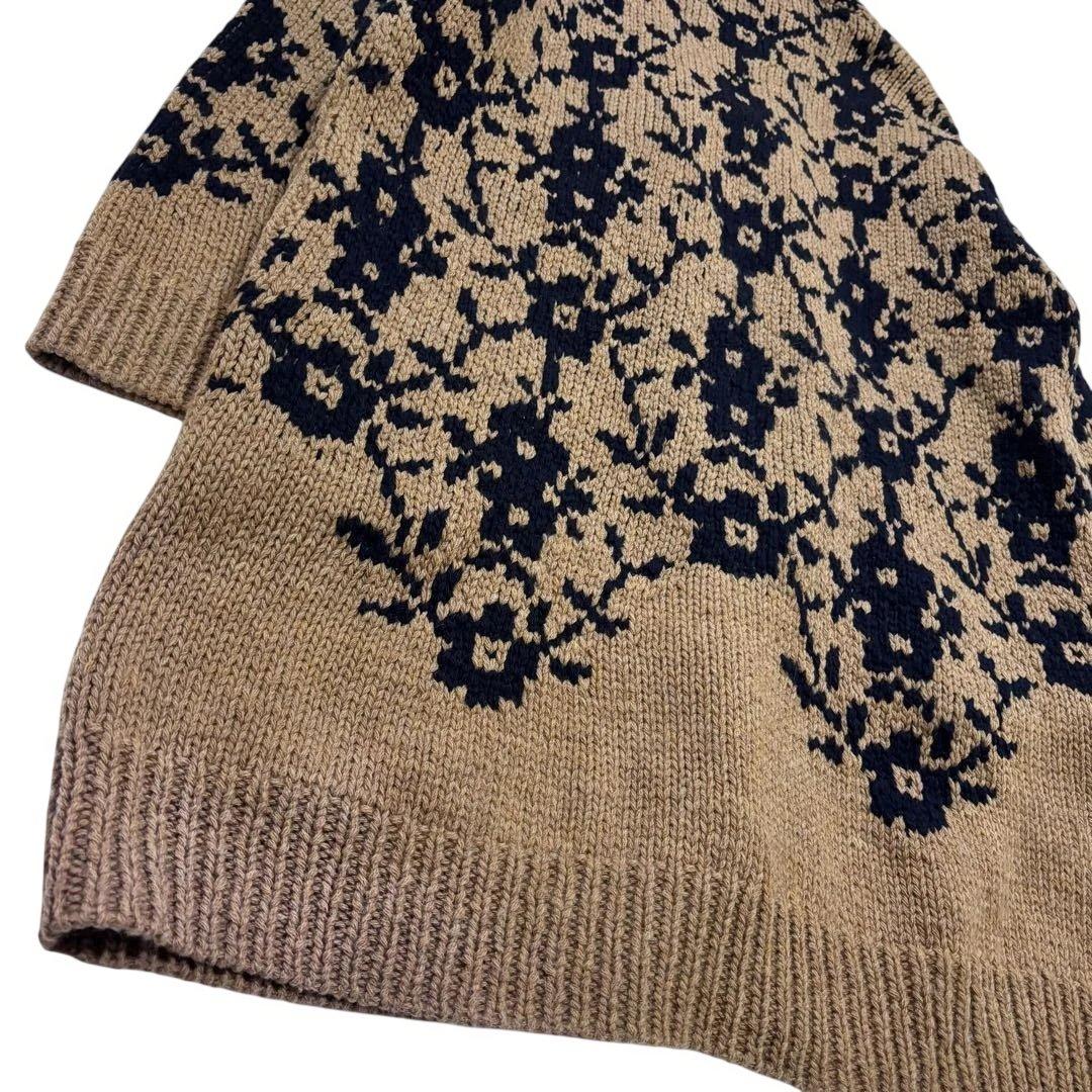 美品 ◎ 45R 手編み ハンドニット カウチン ガウンコート 花柄 ウール