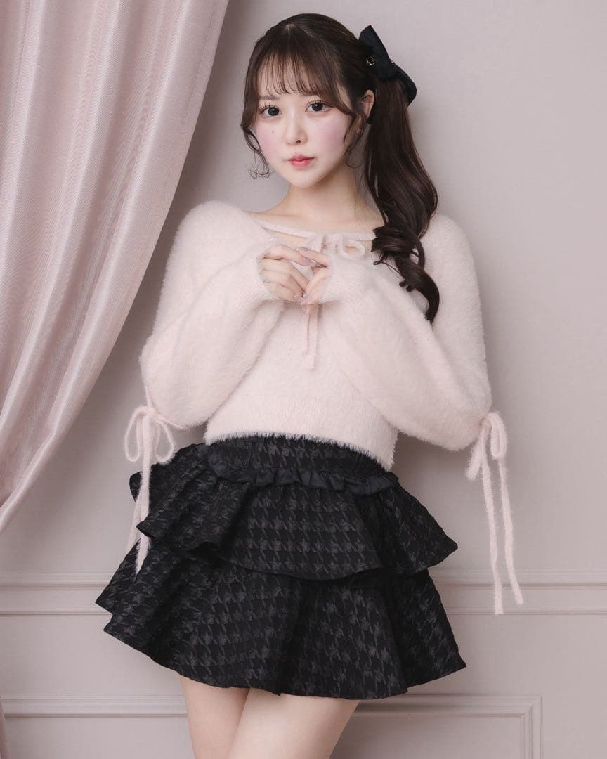 ピウム Pium テープリボンラメフェザーニット ピンク