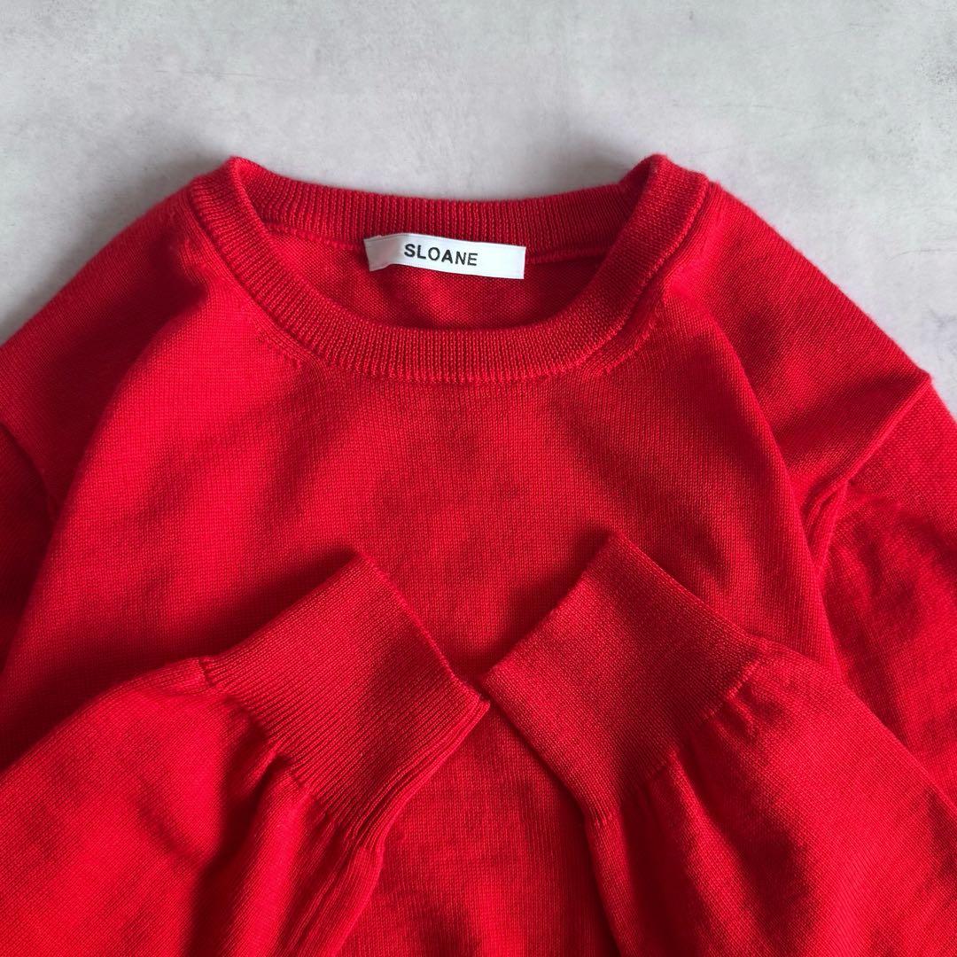 美品▲SLOANE スローン ウール クルーネック プルオーバー レッド 赤