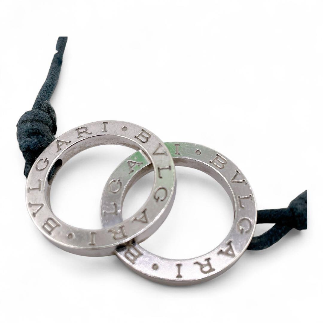 ブルガリBVLGARI ダブルサークル ブレスレット シルバー ブラックコード