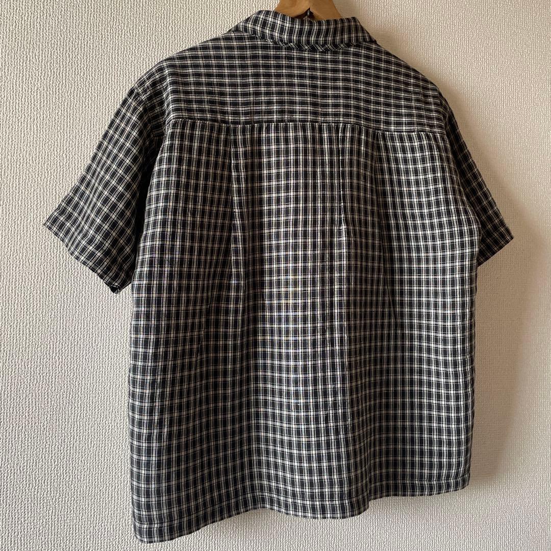 かぐれ　リネンレーヨンオープンカラーシャツ　チェック