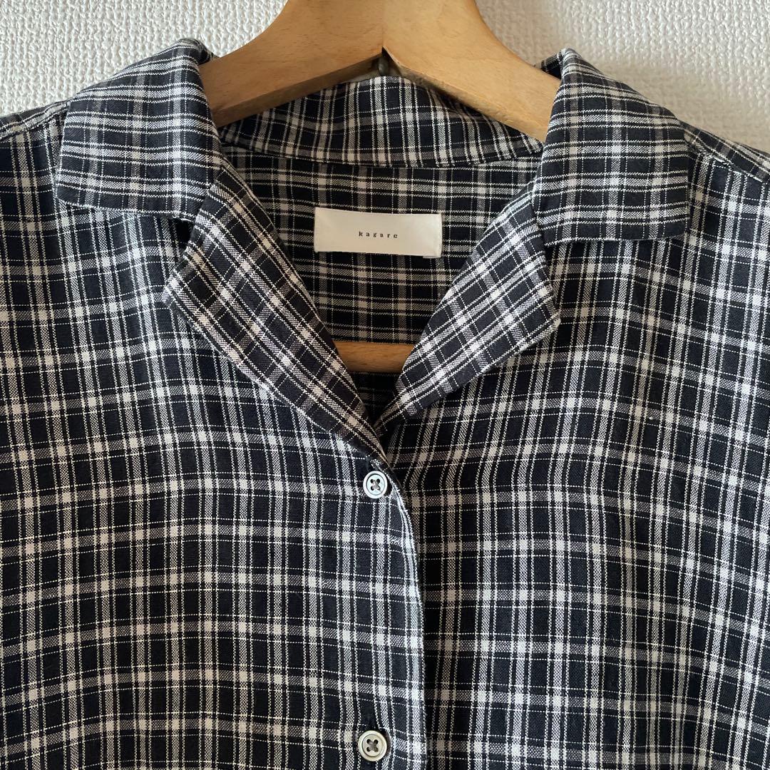 かぐれ　リネンレーヨンオープンカラーシャツ　チェック