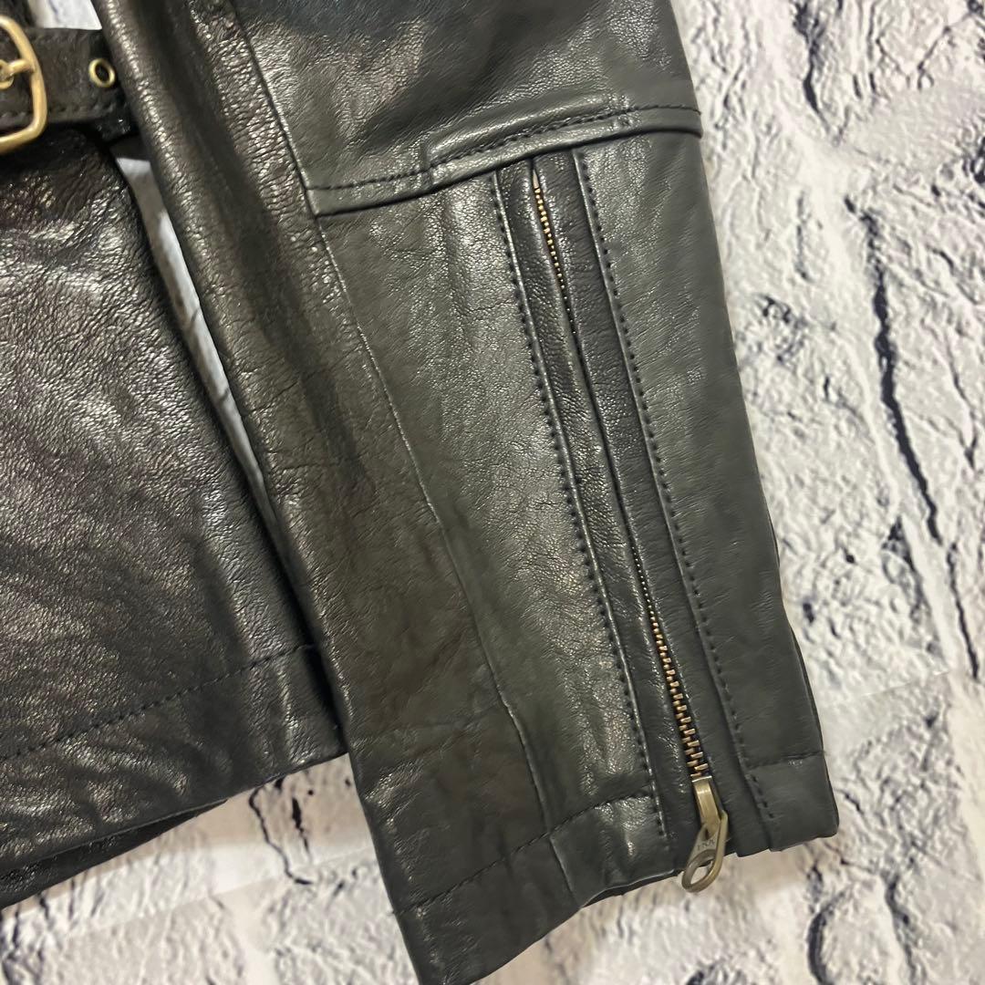 美品 AVIREX ライダース パッチカスタム ゴートレザージャケット 革ジャン