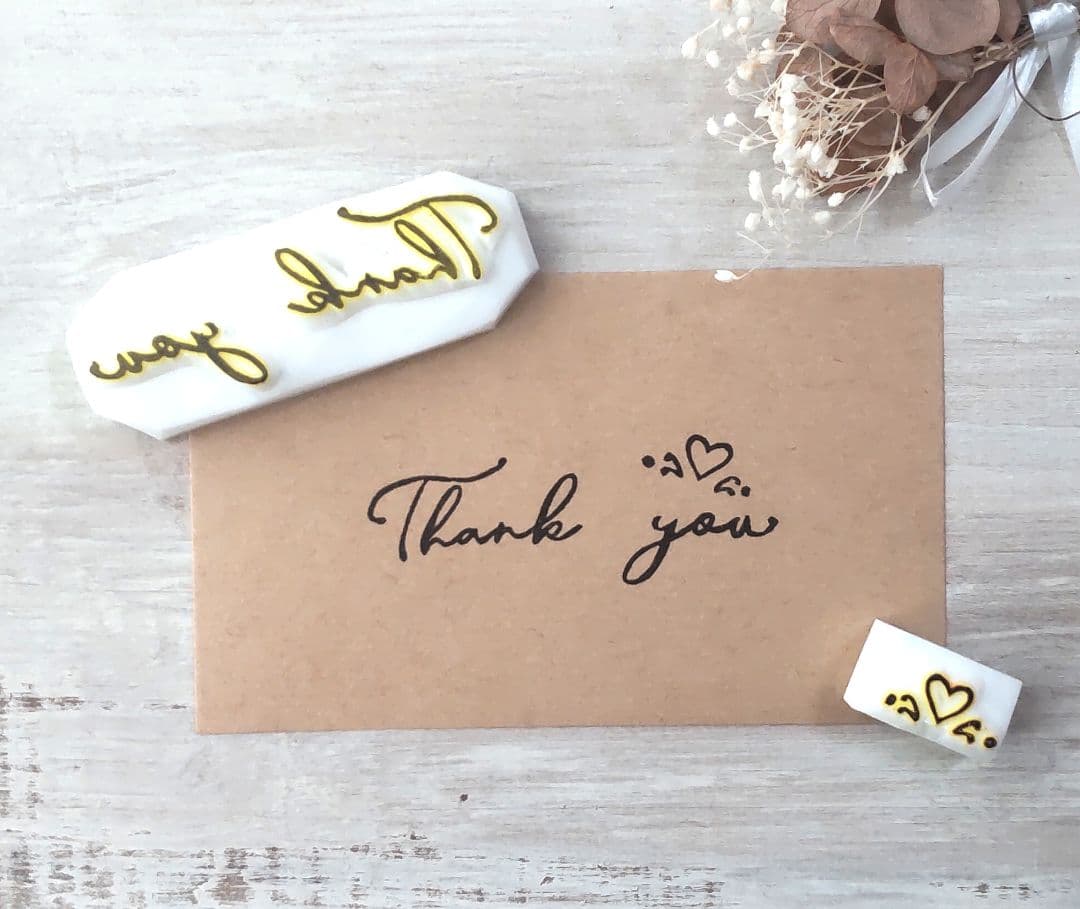 消しゴムはんこNo.36  thank you 手書き文字 ハート③
