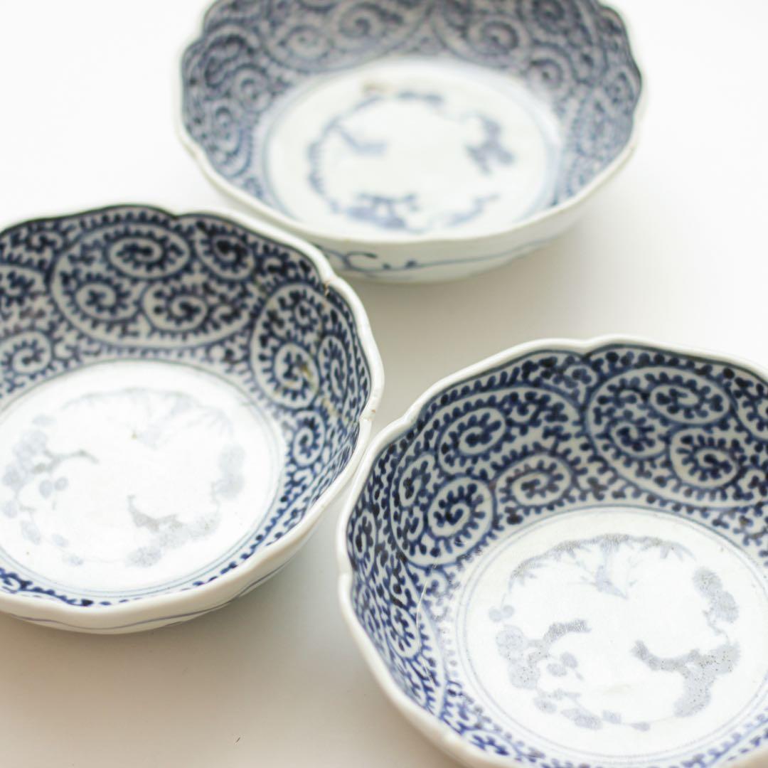 伊万里　古伊万里　江戸　後期　深皿　なます　皿　蛸唐草　3客セット