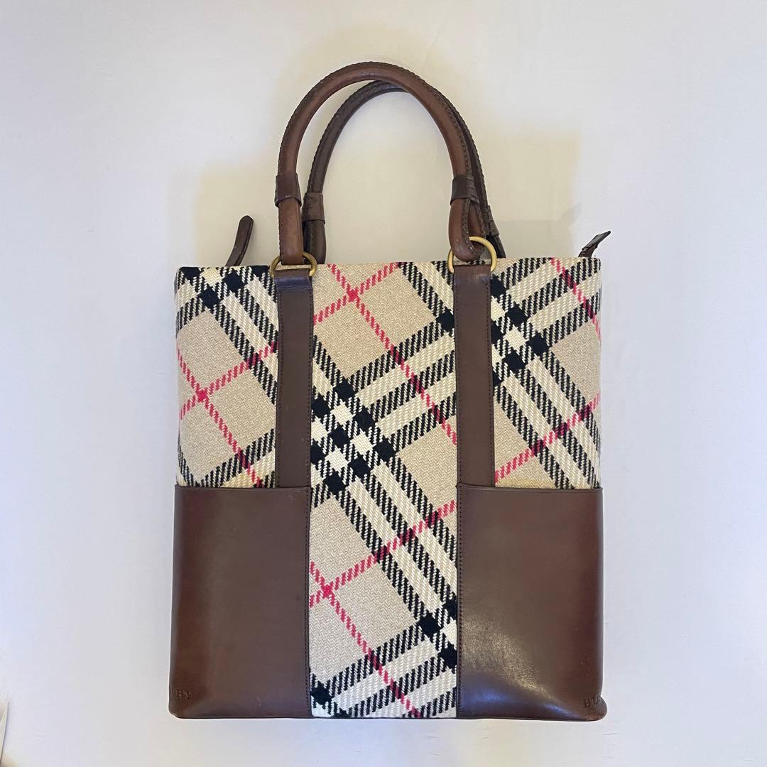 BURBERRY トートバッグ ウール レザー バーバリーチェック