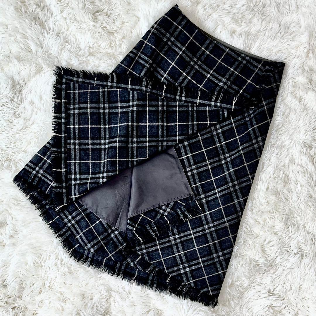 バーバリーロンドン グレーチェック ラップスカート フリンジ 36