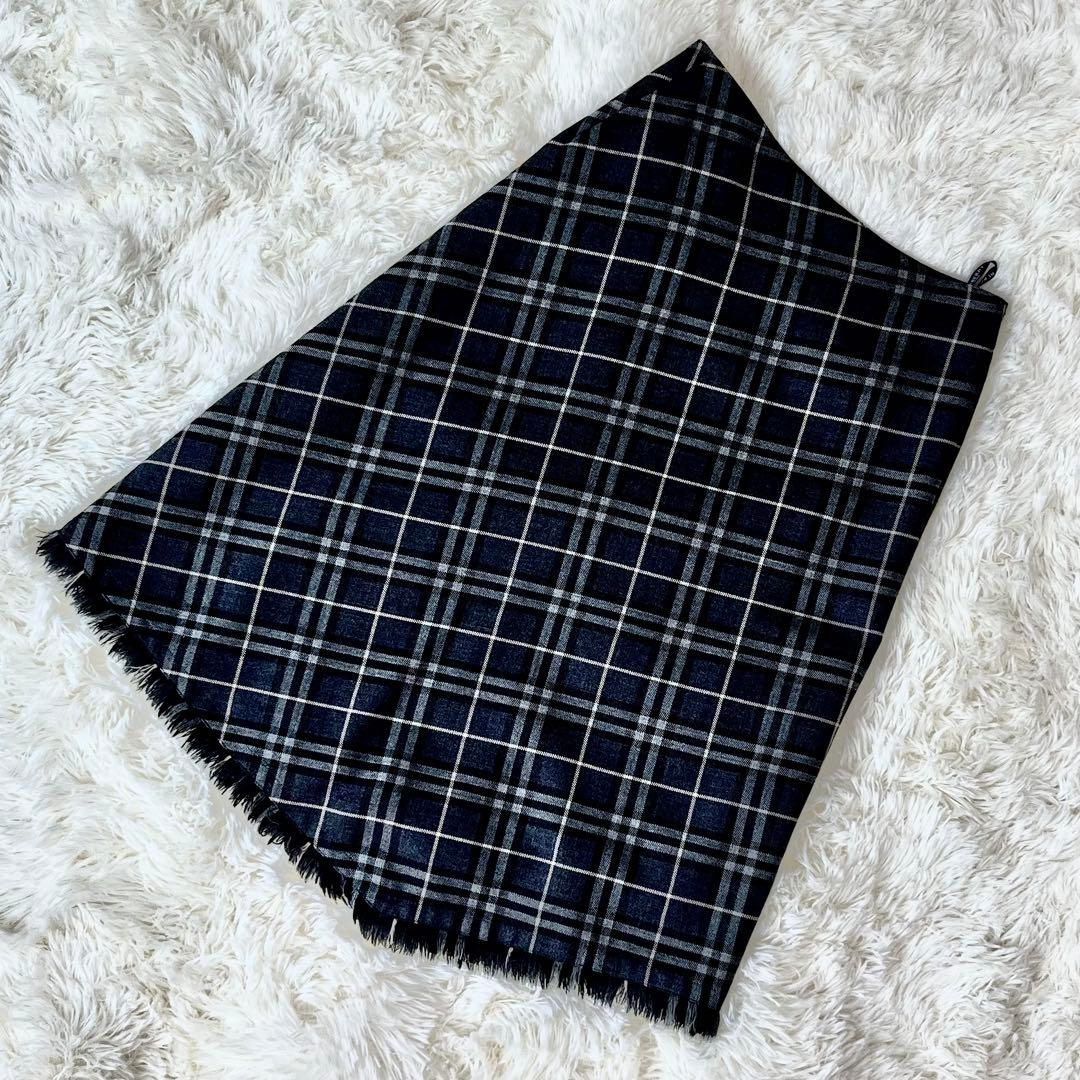 バーバリーロンドン グレーチェック ラップスカート フリンジ 36