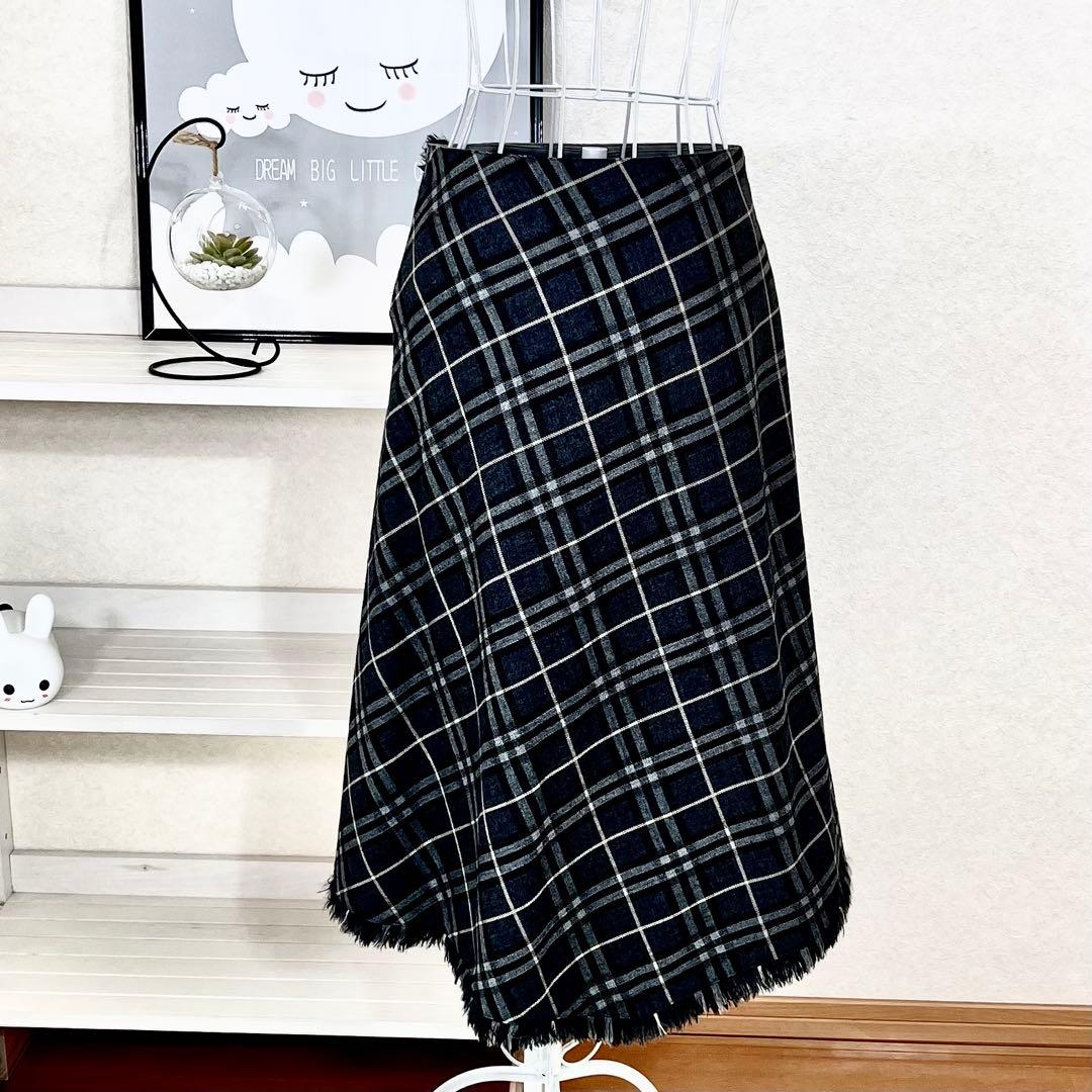 バーバリーロンドン グレーチェック ラップスカート フリンジ 36