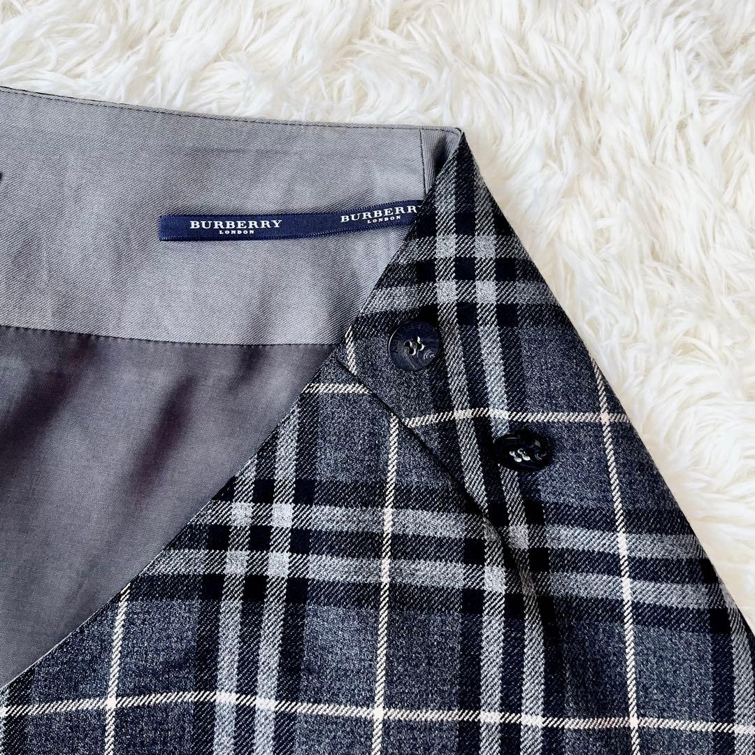 バーバリーロンドン グレーチェック ラップスカート フリンジ 36