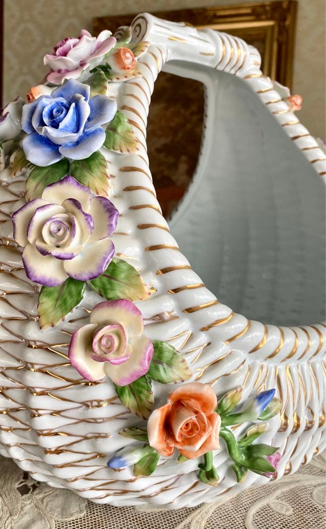 特大大　陶器の花籠　ロイヤルアーデンW約32 d30 h33