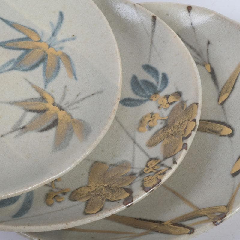 和食器　茶懐石　幸兵衛窯　絵変和皿　銘々皿　五客　共箱　N　9419