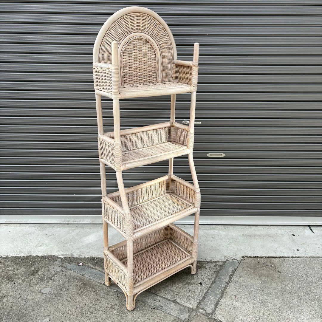 古家具 ラタンラック 飾り棚 4段 籐製シェルフ ナチュラル 収納ラック レトロ