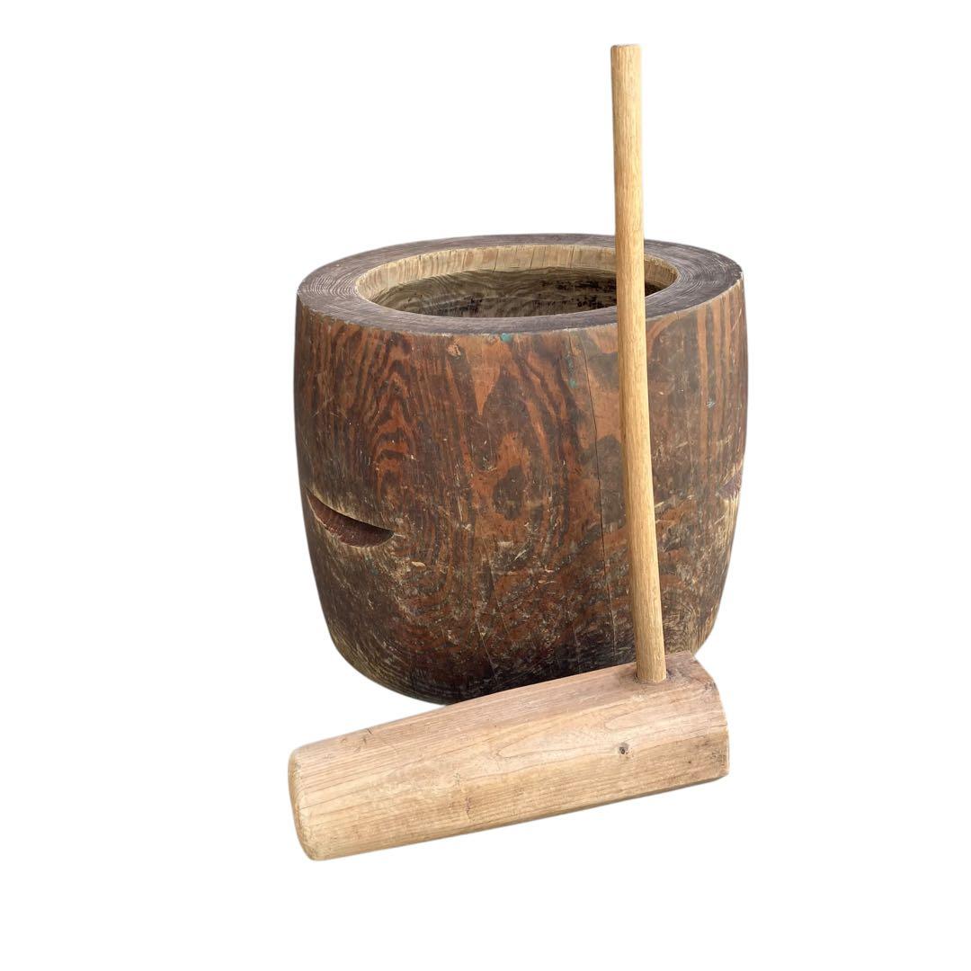 欅　ケヤキ　臼　杵セット　送料無料　直径55cm 高さ48cm 餅つき　正月