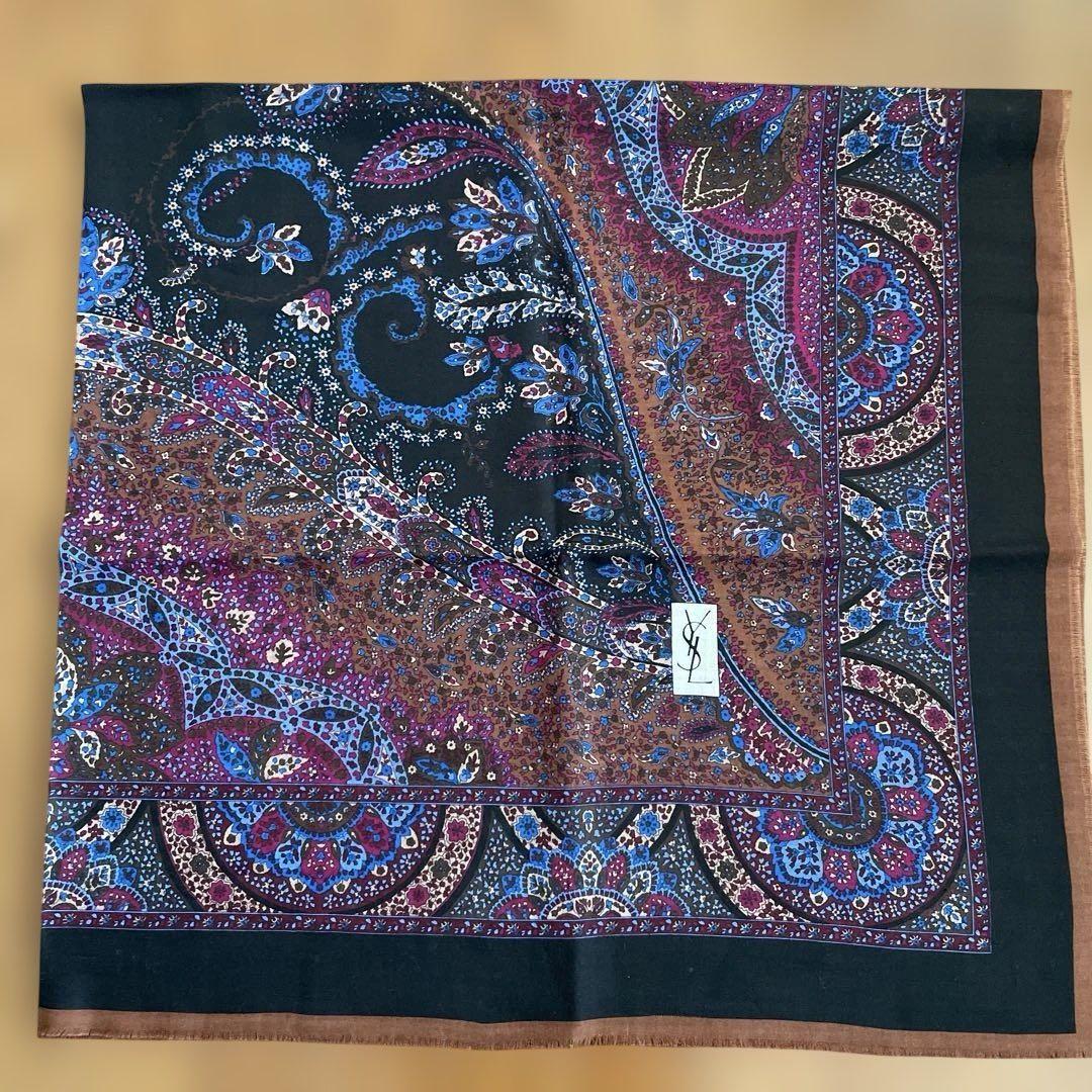 YvesSaintLaurent サンローラン シルクウール大判スカーフ