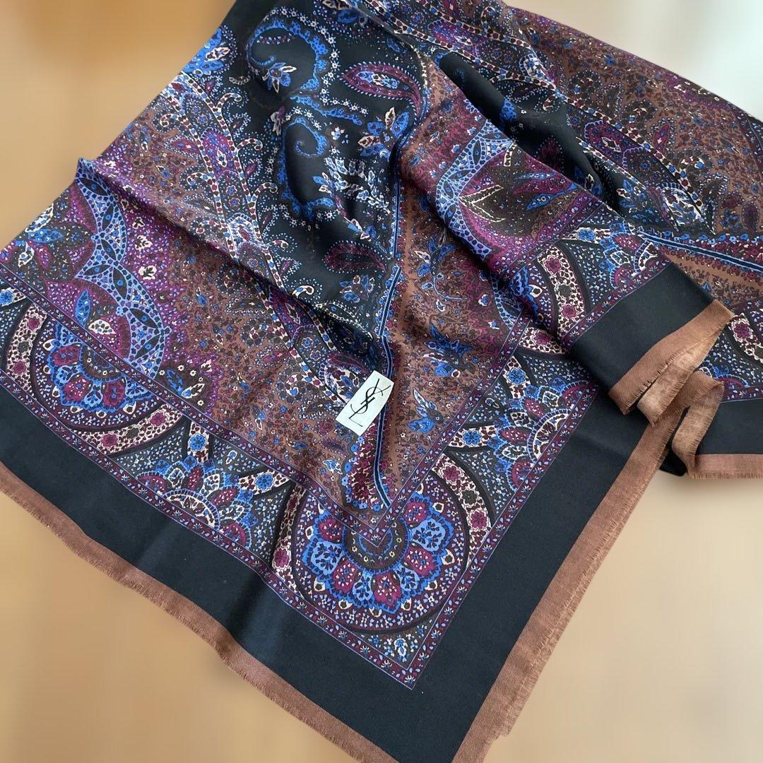 YvesSaintLaurent サンローラン シルクウール大判スカーフ