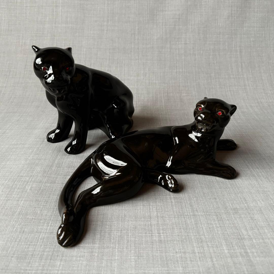 ヴィンテージ ブラックパンサー 黒豹 ペア オブジェ インテリア