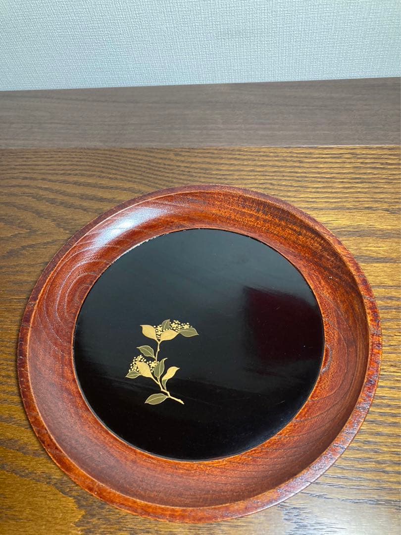 蒔絵丸盆、5枚組