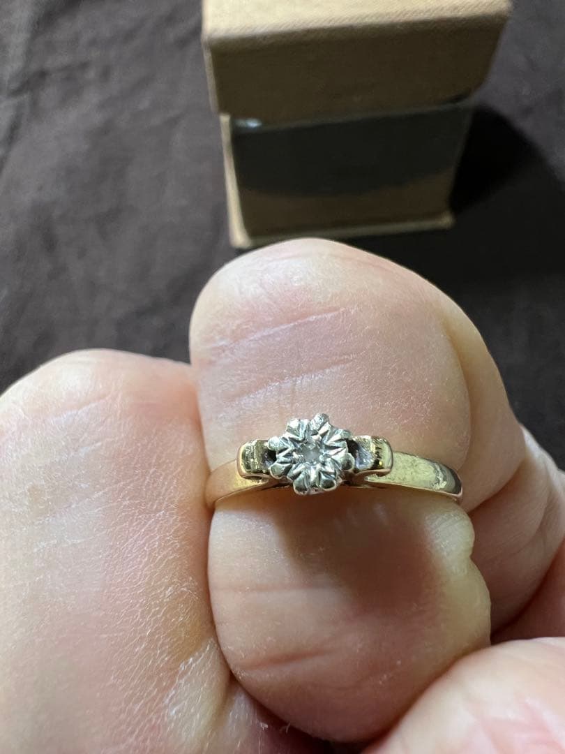 ゴールド フラワーリング　375 王冠刻印　 英国アンティークnyokki