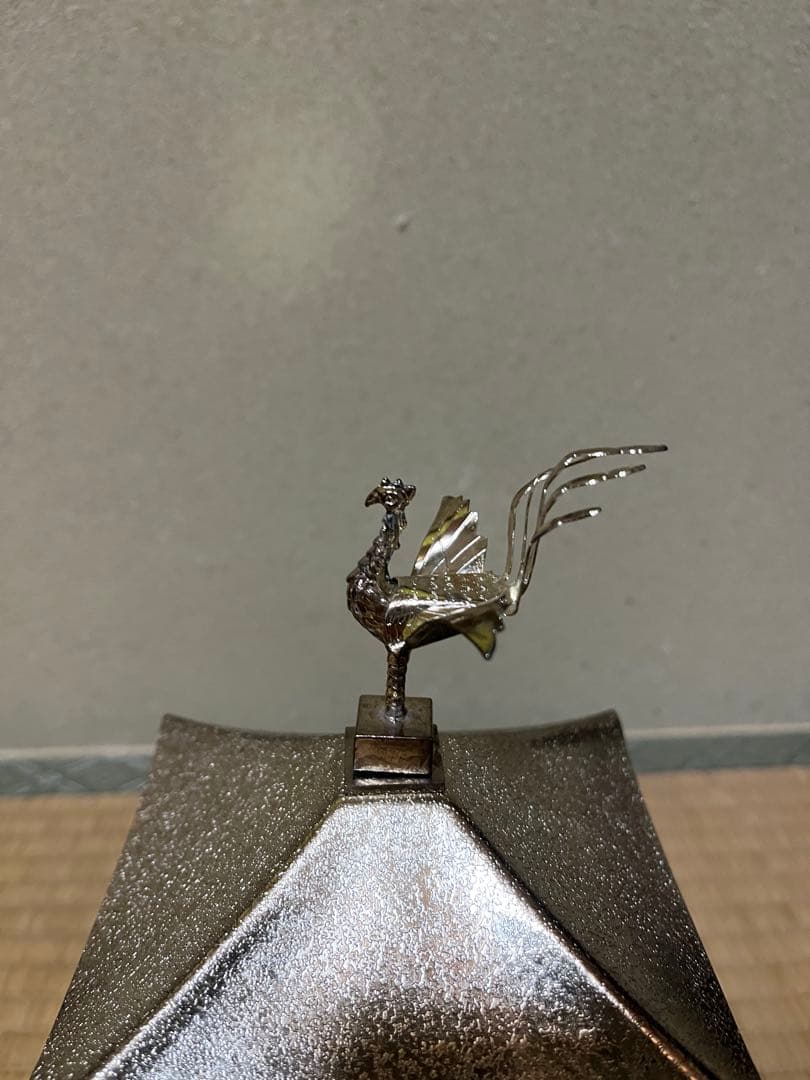 【 銀閣寺 】金属製 寺院模型 置物　 鳳凰　ガラスケース付き　レトロ