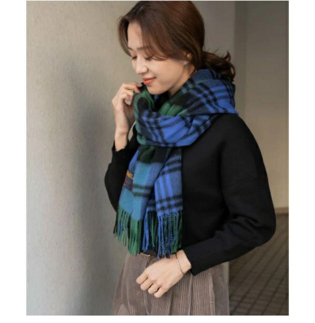 ツイードミル　ウール　 ストール　BLU/GRN