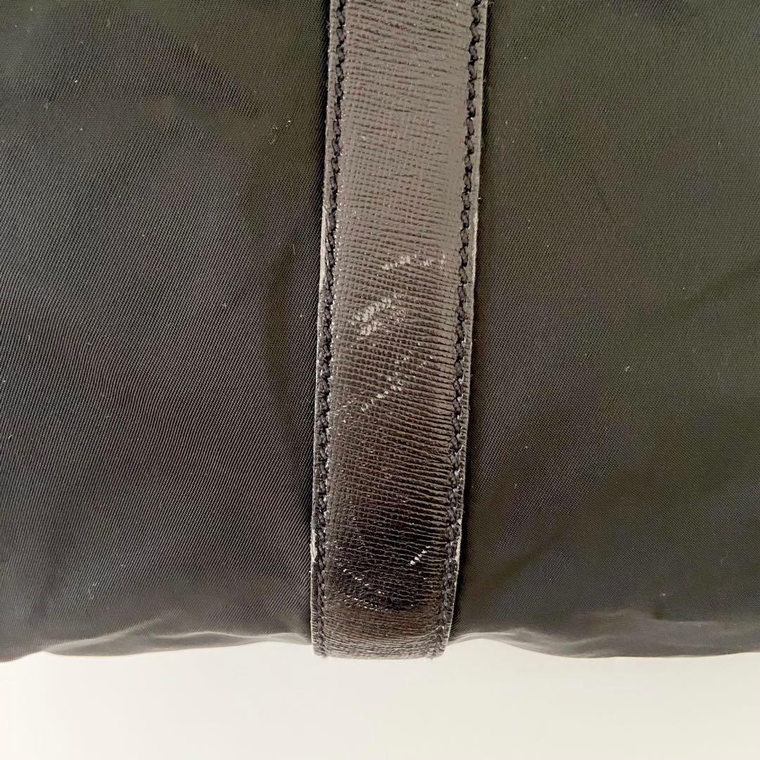 美品　PRADA ボストンバッグ　ナイロン　ブラック　サフィアーノ　三角プレート