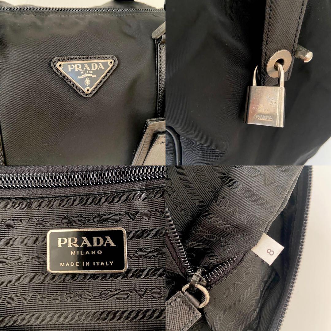 美品　PRADA ボストンバッグ　ナイロン　ブラック　サフィアーノ　三角プレート