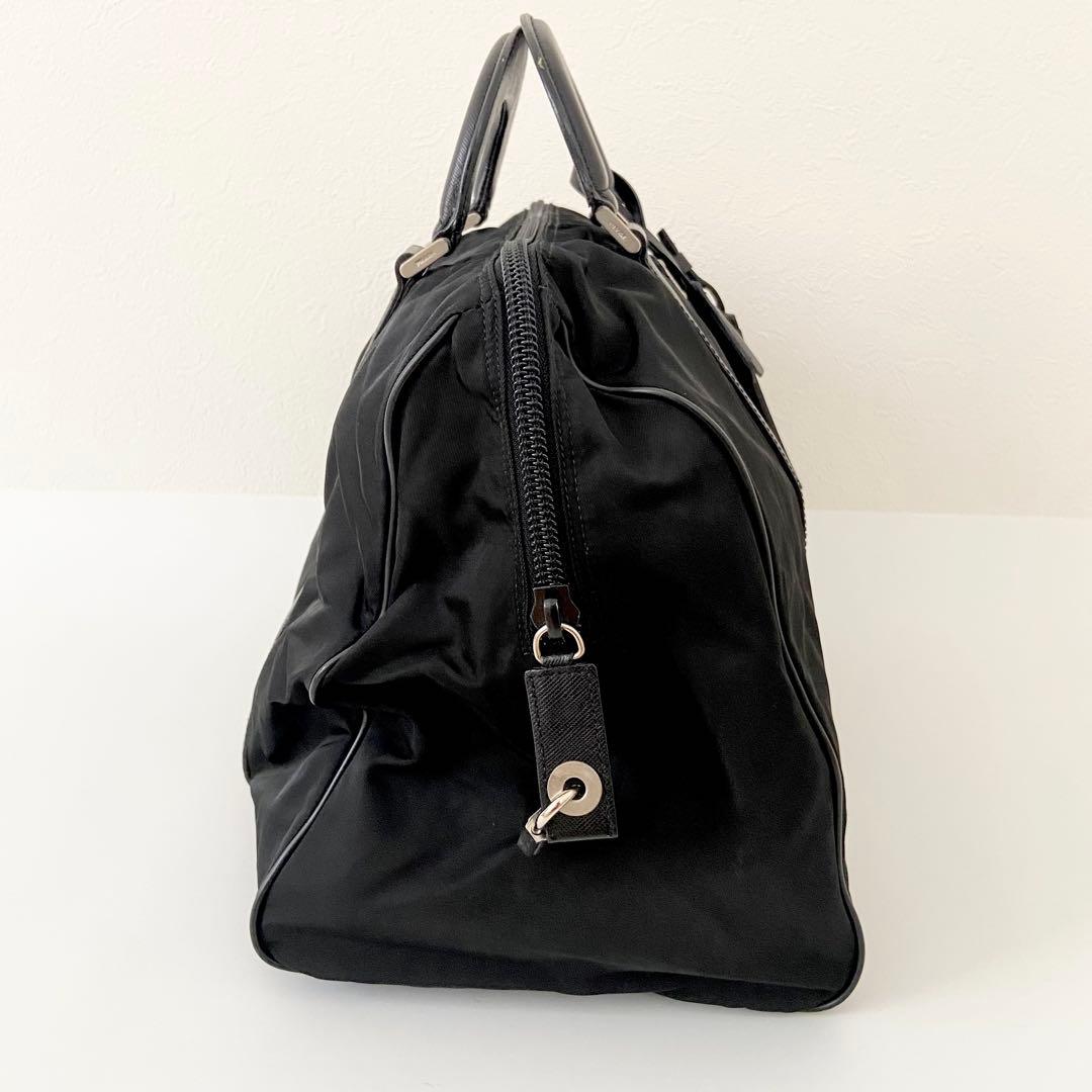 美品　PRADA ボストンバッグ　ナイロン　ブラック　サフィアーノ　三角プレート