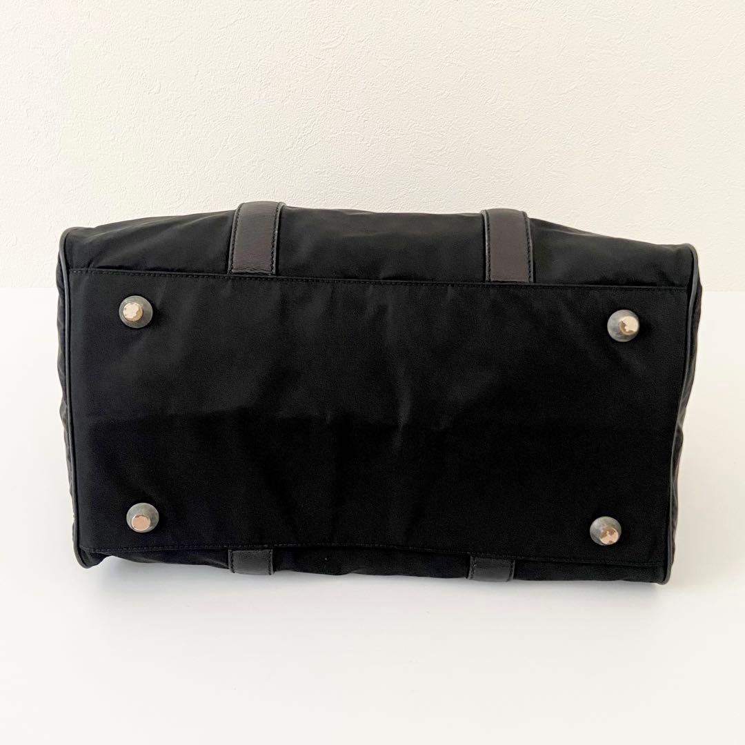 美品　PRADA ボストンバッグ　ナイロン　ブラック　サフィアーノ　三角プレート