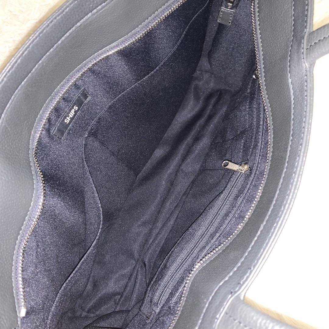 未使用級 SHIPS スマート レザー トートバッグ大容量 A4可 ダークグレー