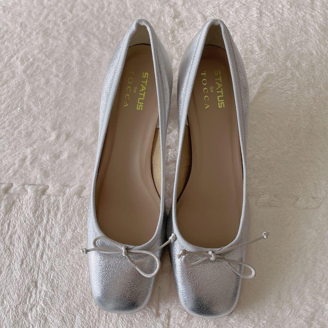 シロクマ様極美品‪☆STATUS for TOCCAコラボシルバーパンプスリボン