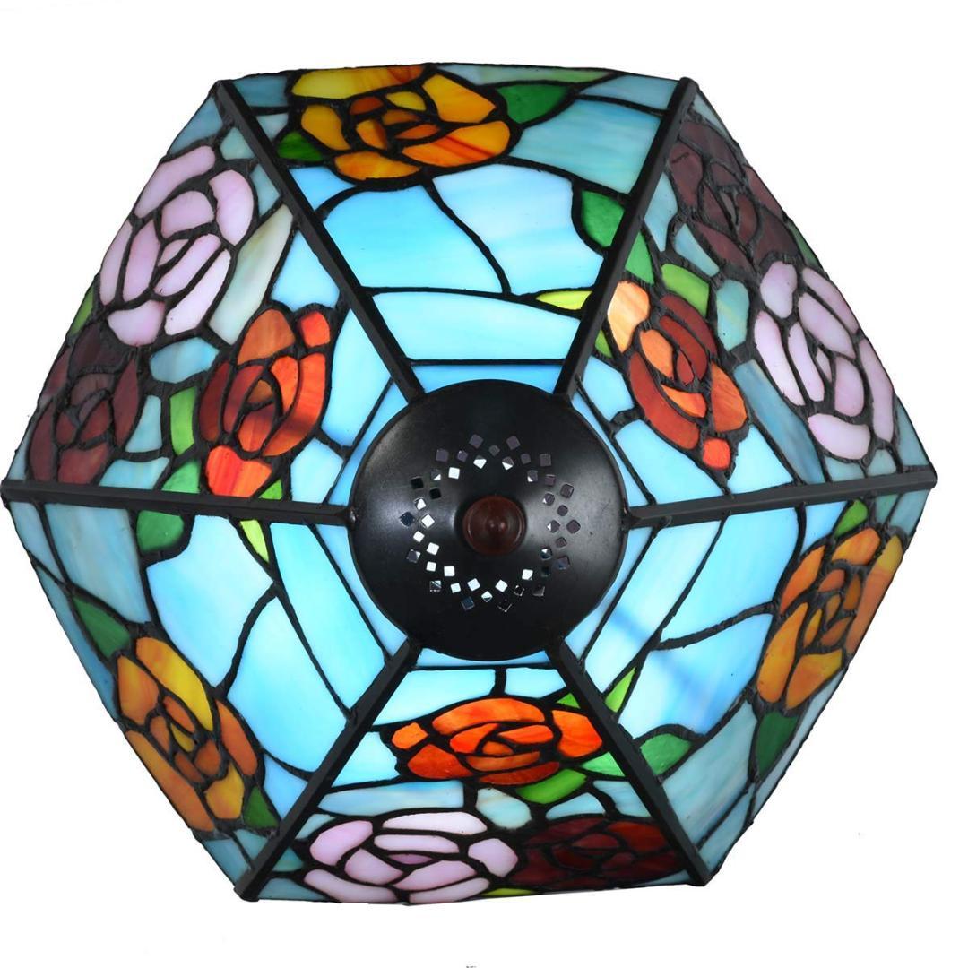 爽やかなブルー ステンドグラス バラが彩る 卓上照明