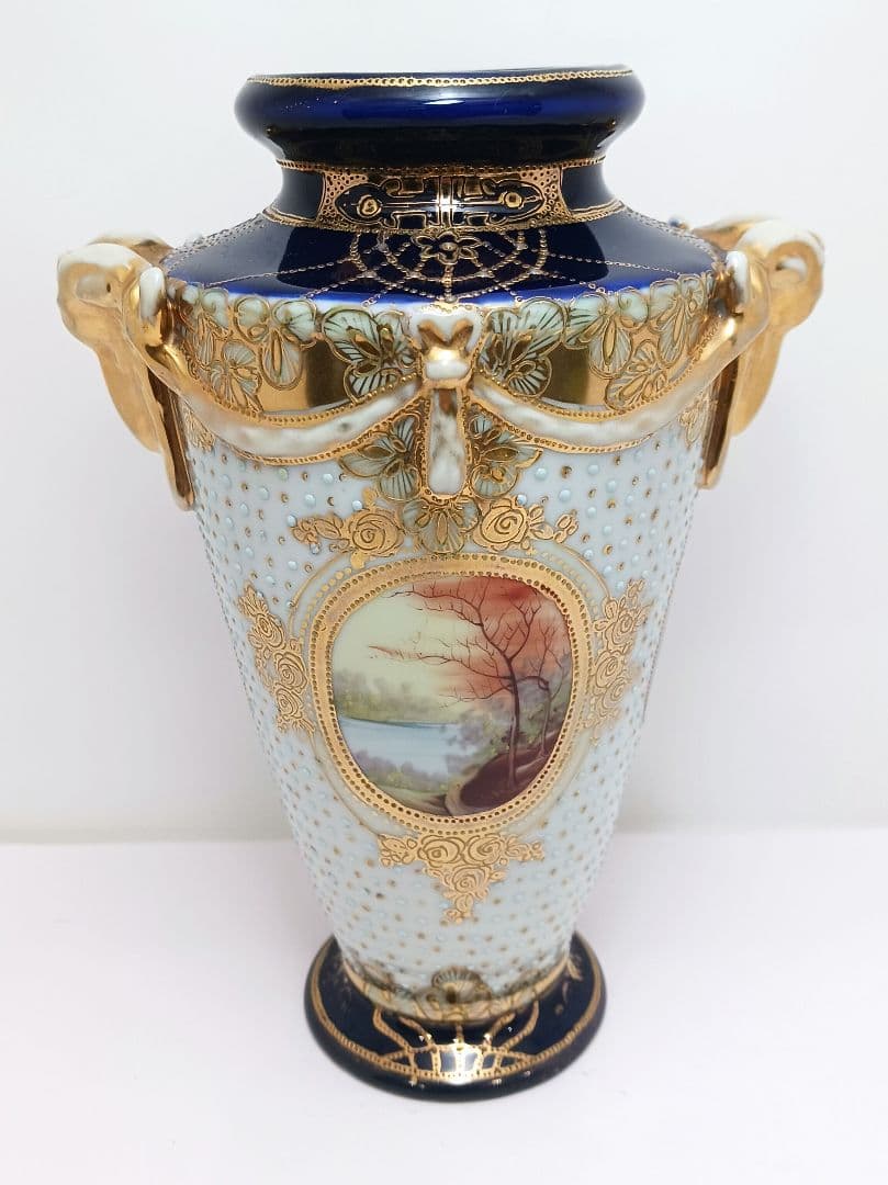 Y3036-3 オールドノリタケ マルキ印 風景文花瓶 輸出向け　L