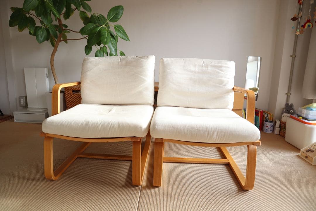 無印良品 リビングでもダイニングでも使えるソファチェア2シーター　※アーム右
