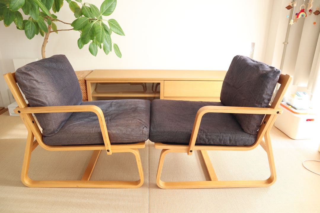 無印良品 リビングでもダイニングでも使えるソファチェア2シーター　※アーム右