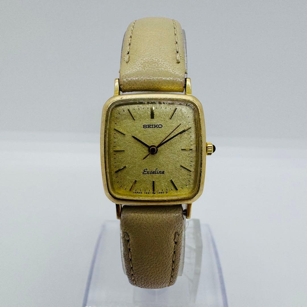 ✨SEIKO✨Exeline✨10KT刻印✨ゴールド文字盤✨クオーツ✨腕時計✨