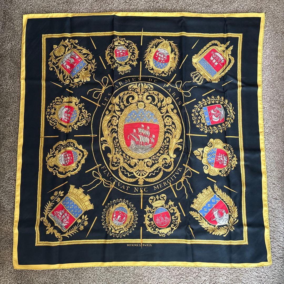 美品 エルメス カレ90 パリの紋章 シルク スカーフ 【中古】HERMES