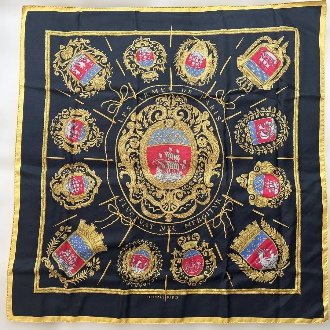 美品 エルメス カレ90 パリの紋章 シルク スカーフ 【中古】HERMES