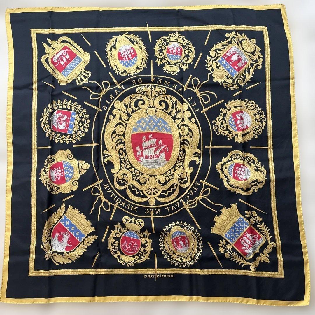 美品 エルメス カレ90 パリの紋章 シルク スカーフ 【中古】HERMES