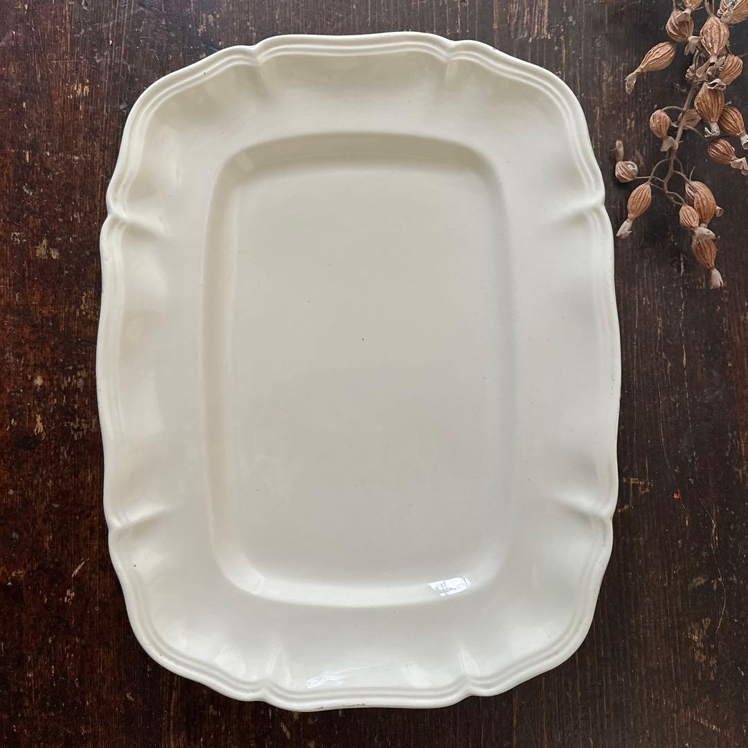 フランス　花リム　アンティーク　スクエアプレート　大皿