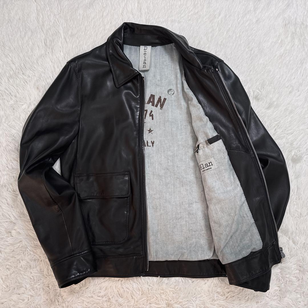 Delan シングル ライダース レザー ジャケット 襟付き Sサイズ 黒上質.