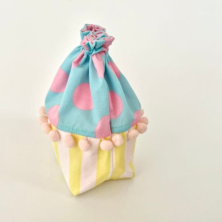 ■SOLD■コップ袋 歯ブラシコップ入れ ハンドメイド ドット ポンポン