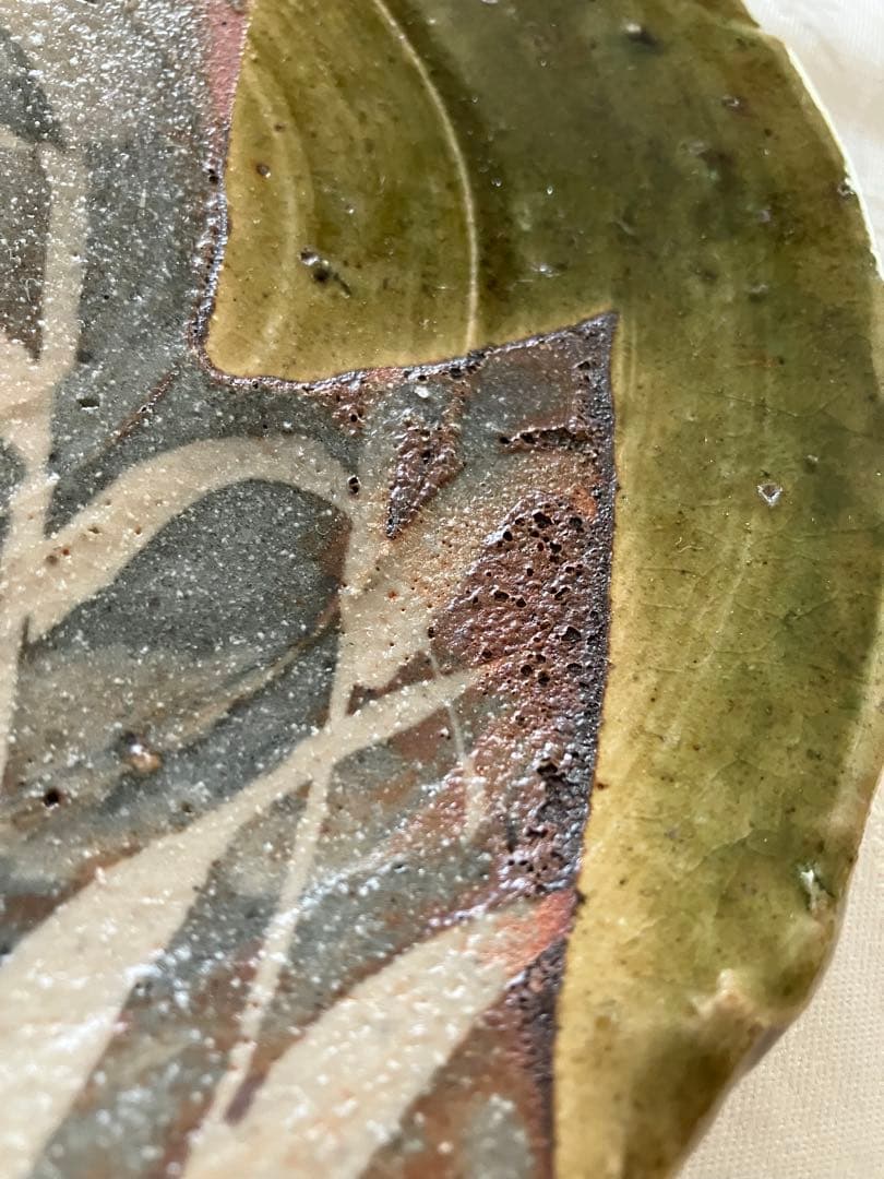 未使用❤️玉山窯 織部 中皿 名窯 秋 萩 ススキ 満月 ５枚 直径約19