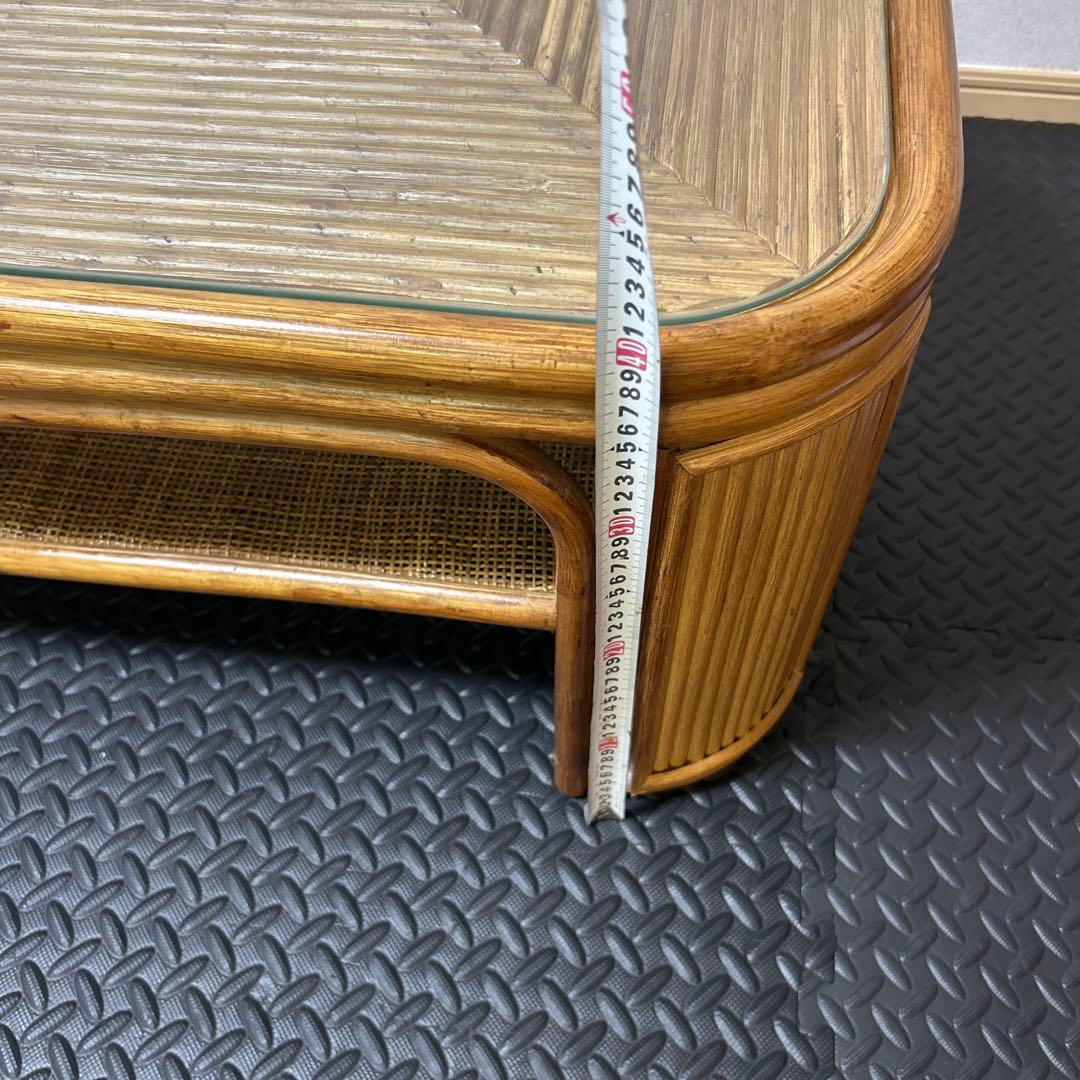 【良品】昭和レトロ ラタン ガラス天板 センターテーブル ローテーブル