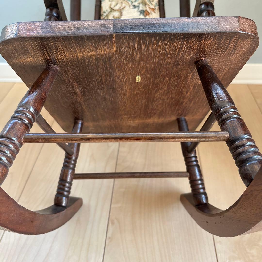 【木製ロッキングチェア】ドール　花柄　ブラウン