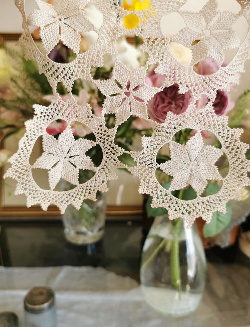 アンティーク アルメニアンレース 5ピース繋ぎのドイリー 雪型 花型 クロス型✜