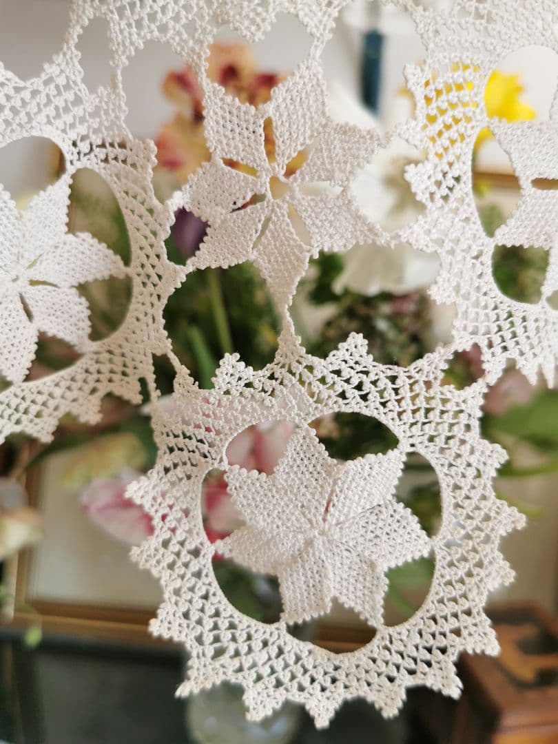 アンティーク アルメニアンレース 5ピース繋ぎのドイリー 雪型 花型 クロス型✜