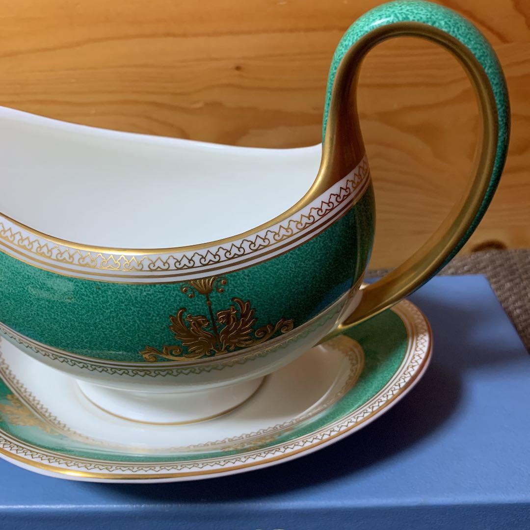 希少　ウェッジウッド コロンビア　パウダーグリーン　ソースボード　ソースポット