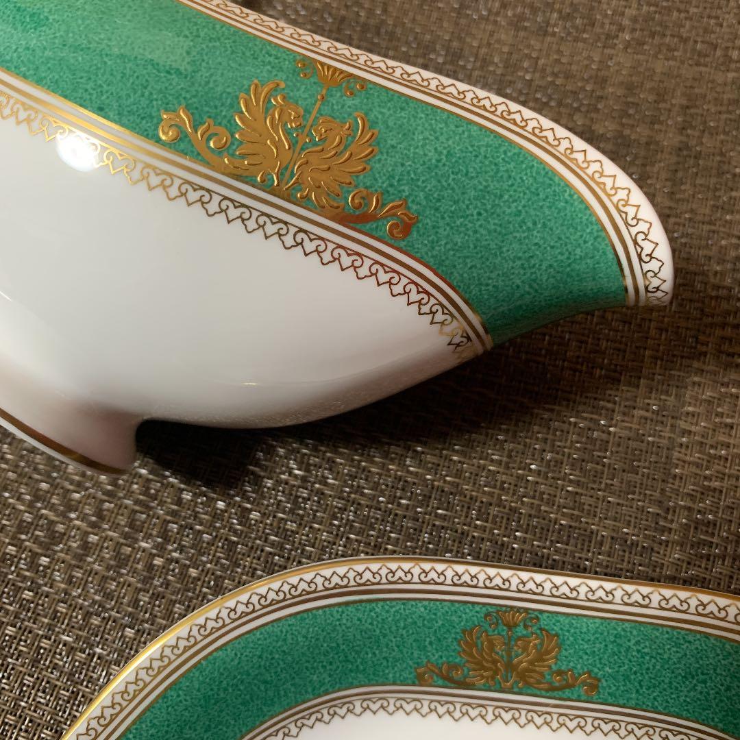 希少　ウェッジウッド コロンビア　パウダーグリーン　ソースボード　ソースポット